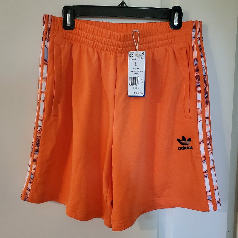 NWT Mens Adidas 3 Stripe Sweat Terry Shorts IL5006 Semi solar Orange sz L $60